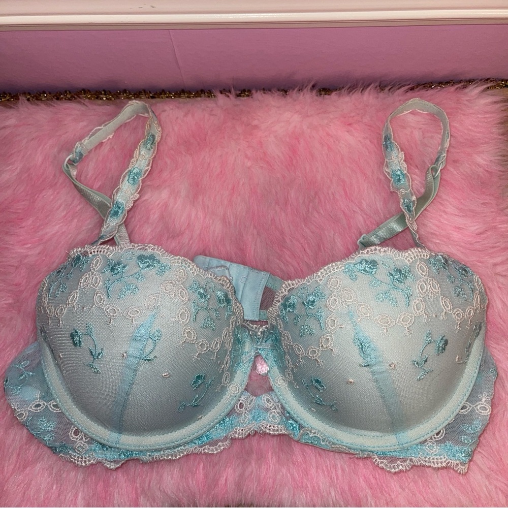 Vintage Y2K ambrielle bra crystal fairy Victorian lolita lace blue 36B cottage